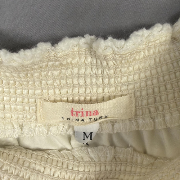 Trina Turk Dress Medium White Lace Hoku Off Shoulder Embroidered Romantic Dainty - Picture 3 of 8